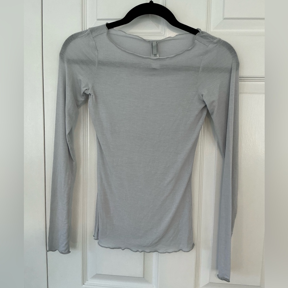 SKIMS Sheer Modal Long Sleeve Boatneck Top | Mist | Size XS